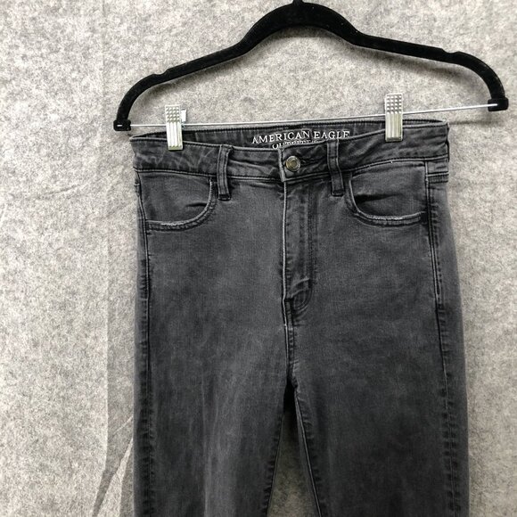 American Eagle Super Hi-Rise Jegging Womens Size 4 Black Super Stretch Ripped - Picture 3 of 12